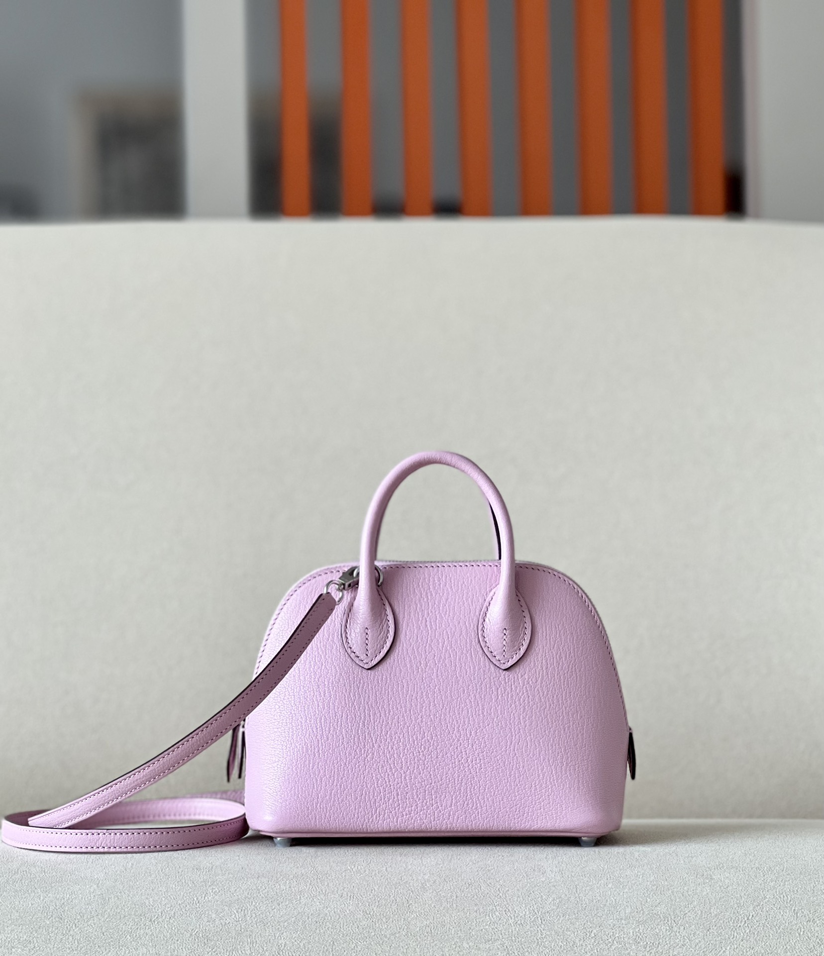 Hermes Bolide 1923 Mini Handbag Shoulder Bag In Light Purple Evercolor Leather